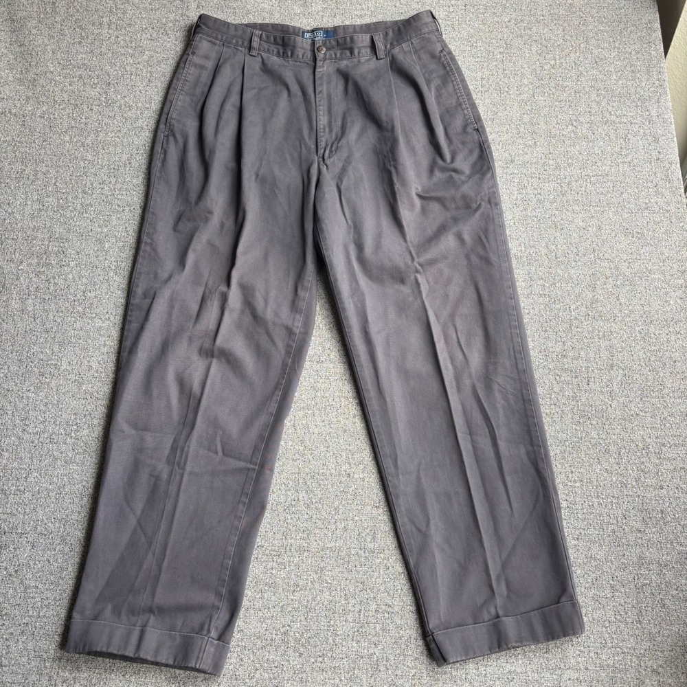 Polo Ralph Lauren Pants Mens 34x29 Hammond Pant Grey Pleated Cuffed Chinos